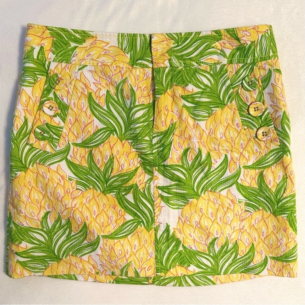 LILLY PULITZER Yellow Lime Green Courtland Going Pineapple Mini Skirt 4 Summer